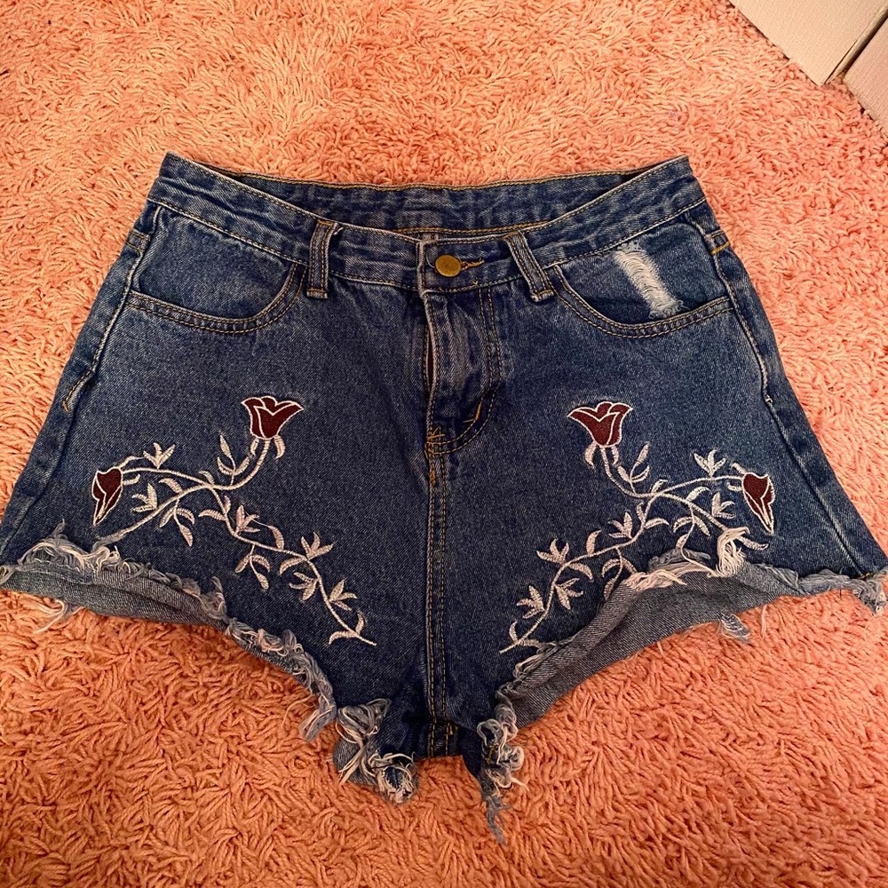 High waisted booty shorts, dark denim